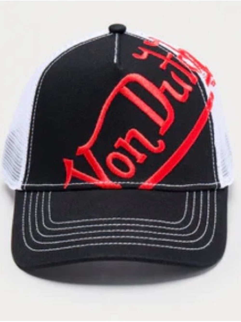 Von Dutch Black White Trucker Hat with Red Embroidered Script. New with tags.